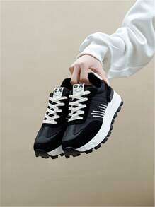 Women's Embroidered Casual Thick Sole Anti-Slip Sports Shoes, Outdoor Hiking Shoes - Black - View 8