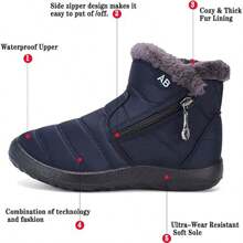 Womens And ManWaterproof Fur Lined Snow Ankle Boots Ladies Winter Warm Flat  Shoes Warm Walking Boots Side Zipper Lightweight Outdoor - Blue - View 3