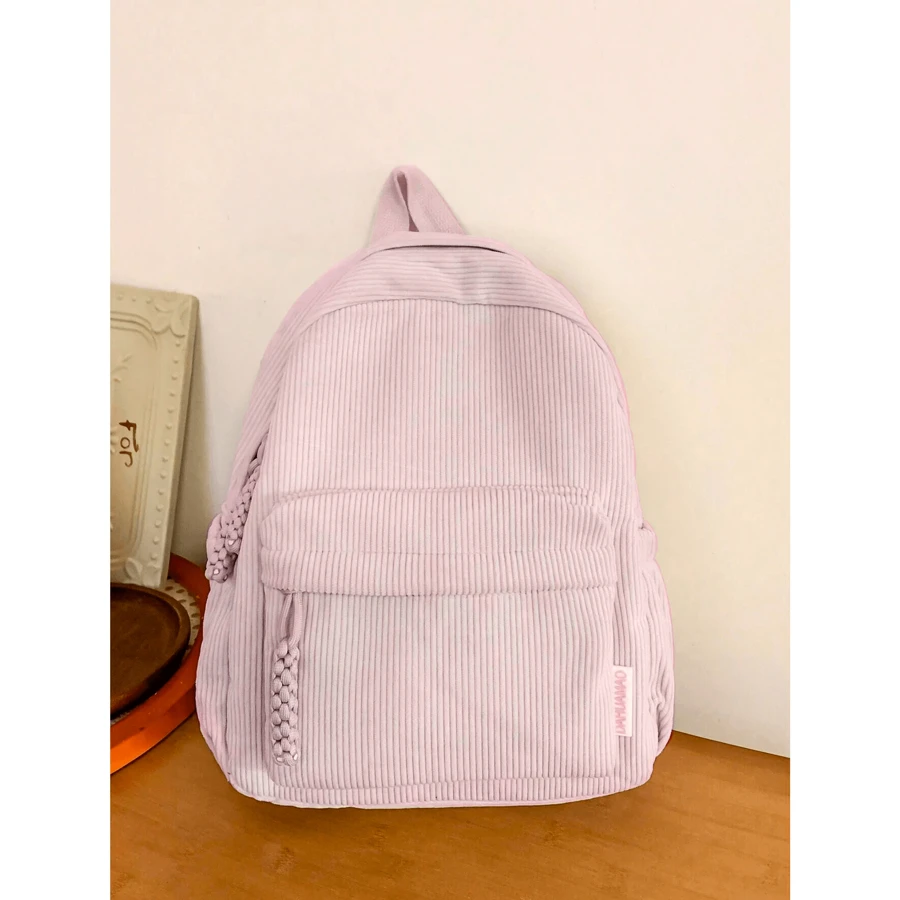 Women Corduroy Backpack Medium Fashion Casual College School Bag Girls Women Waterproof - Màu Hồng baby - Xem 1