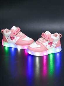 1 Paio di scarpe da ginnastica casual da ragazza con luci a LED, comode, scarpe sportive e da skateboard - Rosa - Visualizzare 6