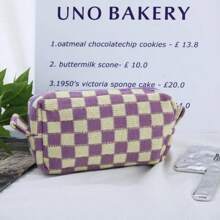 Checkerboard Pattern Knitted Cosmetic Bag, Contrast Color Yarn Storage Pouch Toiletry Bag, Large Capacity Organizer Pencil Case,Back To School,School Supplies - Multicolor - View 8