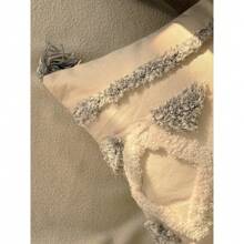 亚麻流苏刺绣抱枕套，几何菱形图案，波西米亚风格，适合农舍装饰，沙发垫套，米色和灰色