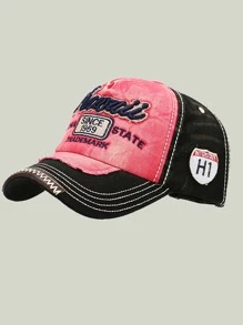 1pc Unisex Vintage Letter Embroidered Patchwork Baseball Cap, Outdoor Sun Protection Sports Cap, Distressed Street Fashion Hat For Daily Wear, Made Of Polyester With Embroidery
