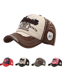 1pc Unisex Vintage Letter Embroidered Patchwork Baseball Cap, Outdoor Sun Protection Sports Cap, Distressed Street Fashion Hat For Daily Wear, Made Of Polyester With Embroidery