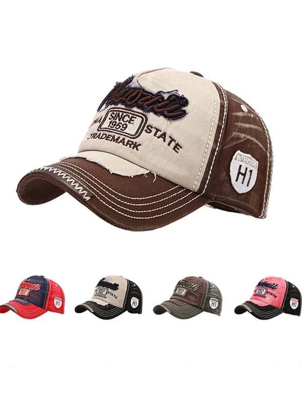 1pc Unisex Vintage Letter Embroidered Patchwork Baseball Cap, Outdoor Sun Protection Sports Cap, Distressed Street Fashion Hat For Daily Wear, Made Of Polyester With Embroidery