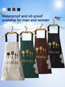 1pc Waterproof & Oil-Proof Apron With Detachable Hand Towel, Kitchen And Cooking Protective Clothing - Multicolor - View 8