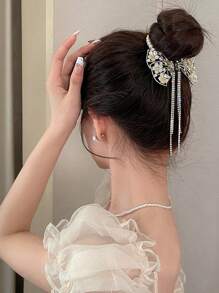 1个流苏发夹，天使翅膀蝴蝶结系列，合金镶嵌仿珍珠和水钻，多种款式可选，白色简约亮丽，黑色时尚优雅，女士发髻夹，情人节、母亲节、感恩节、新年等节日的理想礼物，发饰，秋季，旅行，美发工具，女士配饰，发用好物，秋季，旅行，女士，女士发饰，美发工具，旅行，礼物，发用好物，女士，发用好物，成人礼发饰，美容礼品创意，女士礼物，优雅爪夹 - 彩色 - 查看 9