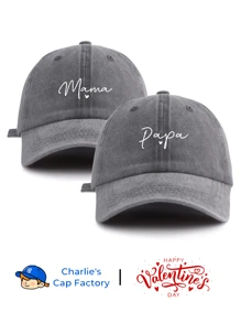 2 件 PAPA MAMA ❤ 印花水洗棒球帽，经典休闲时尚复古柔软吸汗带可调节尺寸轻质防晒多功能复古老爹帽，适合户外运动日常穿着派对度假送给父母祖父母情侣的完美情人节礼物