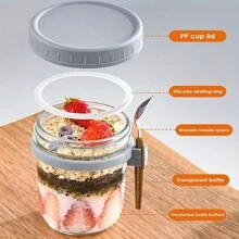 4 paquets de bocaux en verre pour avoine overnight de 12 oz avec couvercles et cuillères, grande capacité et hermétiques pour le lait, les céréales et les fruits