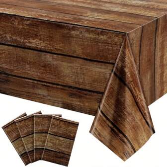 Brown Wood Grain Tablecloths Rustic Plastic Table Covers For Rectangle Table, Vintage Farmhouse Table Cloth Decorations For Western Barn Birthday Wedding (54 X 108 Inches)