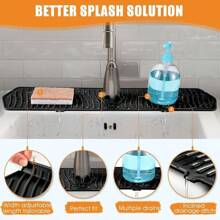 Alfombrilla de silicona para grifo de 30/24 pulgadas, protector de salpicaduras para fregadero, almohadilla de secado grande para grifo, protector de encimera para baño y cocina - Negro de 24 pulgadas - Ver 3