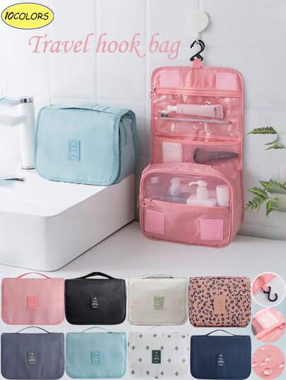1 件悬挂式盥洗袋、可折叠化妆包、化妆品收纳袋、壁挂式储物袋、便携式旅行收纳袋、现代简约行李袋、多功能涤纶包装立方体，适用于化妆品、盥洗用品、衣服、夹克、内衣、鞋子、数码电子产品、珠宝、眼影盘、化妆刷、眉笔、眼影、粉扑、文具等浴室配件返校