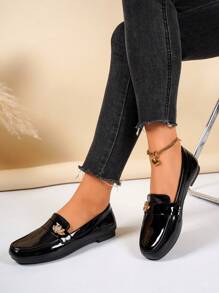 Women's Elegant Flat Loafers, Slip-On Design With Butterfly Flower & Strap Decor, Round Toe Low Heel Formal Office Shoes, Suitable For Walking, Casual, Shopping, Dating - Black - View 5