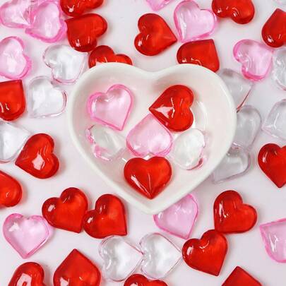 50pcs, Acrylic Heart Plastic Gems Valentine's Day Table Scatter Decoration Multi-Styles Decorations Vase Filler