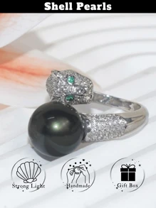1 pièce Bague avec coquille façon léopard et fausse perle, parfaite fausse perle d'eau douce en plusieurs couleurs pour la Saint-Valentin, l'anniversaire, cadeau de bijoux de Noël