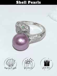 1 pièce Bague avec coquille façon léopard et fausse perle, parfaite fausse perle d'eau douce en plusieurs couleurs pour la Saint-Valentin, l'anniversaire, cadeau de bijoux de Noël