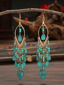 2 chiếc Bông tai mặt dây chuyền tua rua phong cách Bohemian, Bông tai dangle tua rua dài đính cườm - trắng - Xem 12