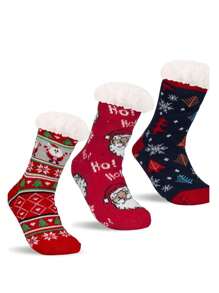 3 pares calceta aborregada navideña calientita calcetin termico con antiderrapante colores y modelos al azar - Multicolor - Ver 7