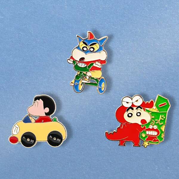 CRAYON SHINCHAN 3 pezzi Shin Chan Crayon Spille carino, in stile uovo salato e dinosauro, accessori per abbigliamento Shin Chan, spille, decorazioni per zaini da studente, forniture scolastiche, per il ritorno a scuola