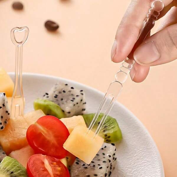 100pcs/200pcs Disposable Fruit Picks, Individually Wrapped, Transparent PS Material, Fruit Skewers, Commercial Cake Small Forks