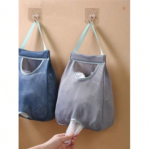Kunststoff-Tütenhalter in Zufallsfarbe - Dehnbare Mesh-Hängetasche Ständer geeignet für wiederverwendbare Plastiktüten, Leinen Stoffe in Zuhause, Küche, Bad, Schlafzimmer und Artikelorganisation