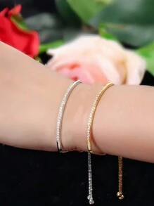 1 Piece Of Sterling Silver Fashionable And High-End Women's Accessories Micro-Set Diamond Single Row Curved Adjustable Bracelet Niche Light Luxury Design Bracelet - Diamond Drawstring Bracelet - View 4