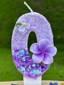 1pc Purple Gardenia & Egglower Numeric Shaped Birthday Candles, Anniversary Party Decoration - Multicolor - View 13