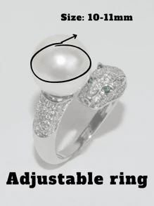 1 pièce Bague avec coquille façon léopard et fausse perle, parfaite fausse perle d'eau douce en plusieurs couleurs pour la Saint-Valentin, l'anniversaire, cadeau de bijoux de Noël