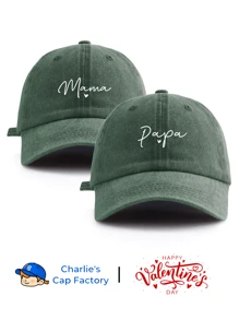 2 件 PAPA MAMA ❤ 印花水洗棒球帽，经典休闲时尚复古柔软吸汗带可调节尺寸轻质防晒多功能复古老爹帽，适合户外运动日常穿着派对度假送给父母祖父母情侣的完美情人节礼物