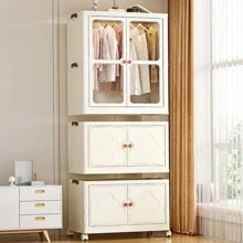 55cm/60cm Household Large Capacity Floor Standing Plastic Storage Box, Foldable Wardrobe Closet For Baby, No Assembly Required Double Door Folding Storage Cabinet, Small Space Lightweight Luxury Dust-Proof Wardrobe Closet For Bedroom - Multicolor - View 9