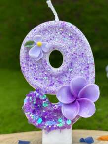 1pc Purple Gardenia & Egglower Numeric Shaped Birthday Candles, Anniversary Party Decoration - Multicolor - View 17