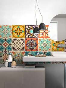 30 Peças/Conjunto Adesivos de Azulejo Cerâmico Estilo Boêmio, Decalques de Parede Removíveis e À Prova d'Água para Sala de Estar, Cozinha, Quarto, Decoração de Parede em Vinil de 4x4 Polegadas