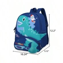 Kid Backpack With Cartoon Animal Print, Expandable Design, Lightweight Nylon, Unicorn, Dinosaur - Blue-Dinosaur - 查看 4