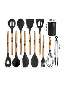 Juego De Utensilios Libre de BPA Grado Alimentario Para Cocina De Silicon 12pz - Negro - Ver 3