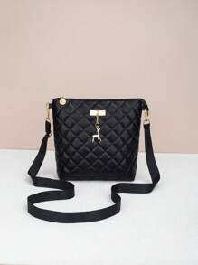 轻巧，商务休闲简约设计菱形图案斜挎包，容量大，适合办公室，涤纶衬里，适合日常通勤，耐用