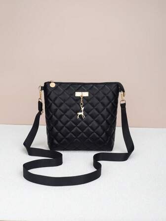 轻巧，商务休闲简约设计菱形图案斜挎包，容量大，适合办公室，涤纶衬里，适合日常通勤，耐用