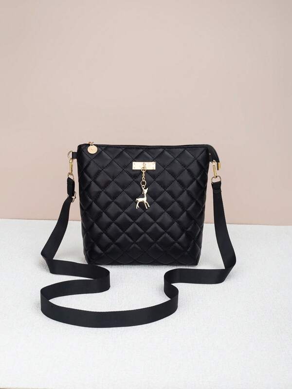 Lightweight, Business Casual Minimalist Design Rhombus Pattern Crossbody Bag, Large Capacity, Suitable For Office, Polyester Lining, Suitable For Daily Commute, Durable