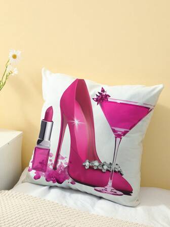 1pc Valentine's Day High Heel Shoe Graphic Printed Pillowcase, Home Decor Cushion Cover, No Filling, Perfect Gift For Friends And Decor