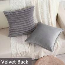 Faux Rabbit Fur Square Cushion Cover Big Thick Striped Super Soft Solid Color Pillow Cover 45x45cm Sofa Decor Cushion Cover - 粉色 - 查看 5