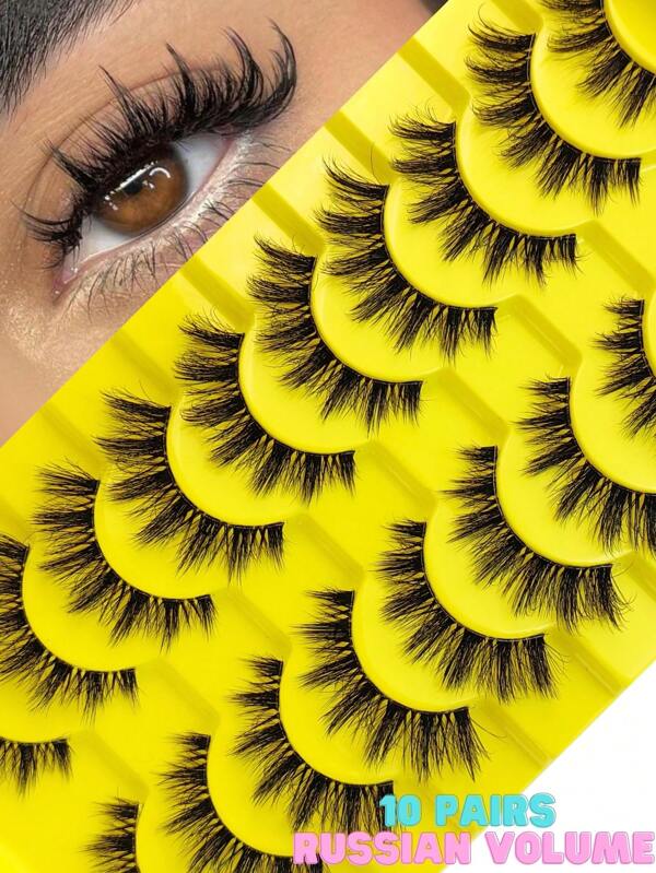 Elara10 Pairs Faux Mink Eyelashes False Eyelashes Fluffy Lashes Dramatic Volume Lashes Natural Long Eyelashes Makeup