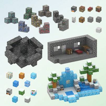 创意像素磁性积木游戏式构建我的世界，使用磁铁立方体教室礼物，适合 3 岁以上男孩和女孩的 STEM 感官积木生日礼物万圣节圣诞礼物