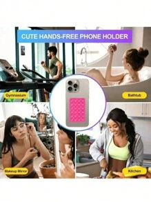 3 件硅胶吸盘手机壳，免提壁挂式粘垫固定，适用于镜子和窗户，适用于大多数智能手机 - 3x2 英寸，带 24 个吸盘，适用于 、Android 手机，生日礼物，家人，朋友手机支架，手机配件 - 彩色 - 查看 4