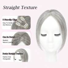 Hair Toppers For Women Real Human Hair, Black Hair Toppers For Women With Bangs Top Hair Extensions Hair Pieces For Thinning Hair Upgrade Lace Base Premium RemyHuman Hair Toppers - Grey - View 3