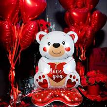 7 件/套巨型泰迪熊气球套装情人节气球，我爱你气球，情人节铝箔气球 | 情人节装饰，红心气球，用于婚礼，求婚，情人节派对装饰返校情人节 - 彩色 - 查看 5