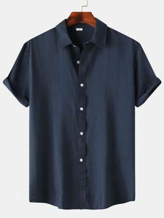 男士纯色短袖衬衫，男士休闲短袖衬衫