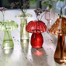 Glass Mushroom Vase Style Indoor Home Decor Plant Flower Ornament Room Desktop Decoration - Màu Đỏ Sâu - Xem 4