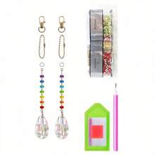 2 件 DIY 心形人造钻石画捕梦网风铃、人造钻石画吊坠饰品、孔雀爱好者手工钻石画配件、钥匙扣、双面吊坠人造钻石画套件、家居窗户和花园装饰 - 彩色 - 查看 5