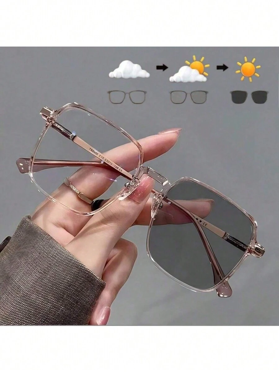 1 pieza Gafas de mujer cuadradas, de moda, con estilo clásico y moderno, con cristales fotocromáticos, accesorios de playa para mujeres, , básicos para outfits de mujer de otoño e invierno, ropa casual de negocios, regalos de San Valentín, para verano, playa, vacaciones, al aire libre, viajes, estilo casual, con montura cuadrada oversize para salir, vuelta al colegio