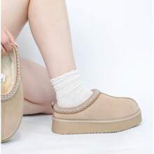 EVELLYHOOTD Braided Leather Outdoor Slippers Women's Mini Platform Boots With Fluffy Fur Lining Short Ankle Boots For Autumn Winter Warm Walking Shoes - màu đen - Xem 8