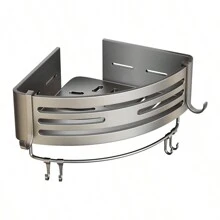 Kệ góc vòi hoa sen đục lỗ miễn phí: Kệ màu đen cho tường phòng tắm, Kệ góc dính cho vòi hoa sen, Kệ góc nổi gắn tường trang trí phòng tắm gia đình - Màu xám đen - Xem 4